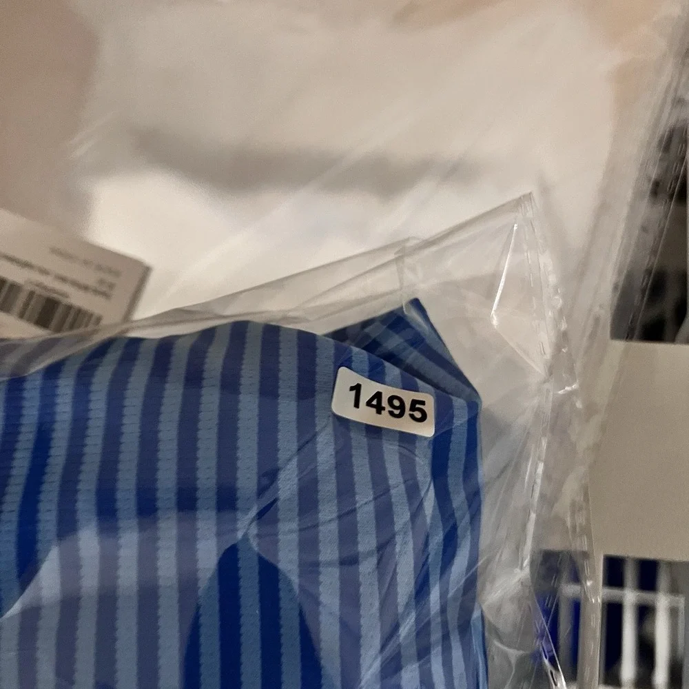 Adidas Climachill Polo Shirt Blue Striped Short Sleeve Golf Men's Medium